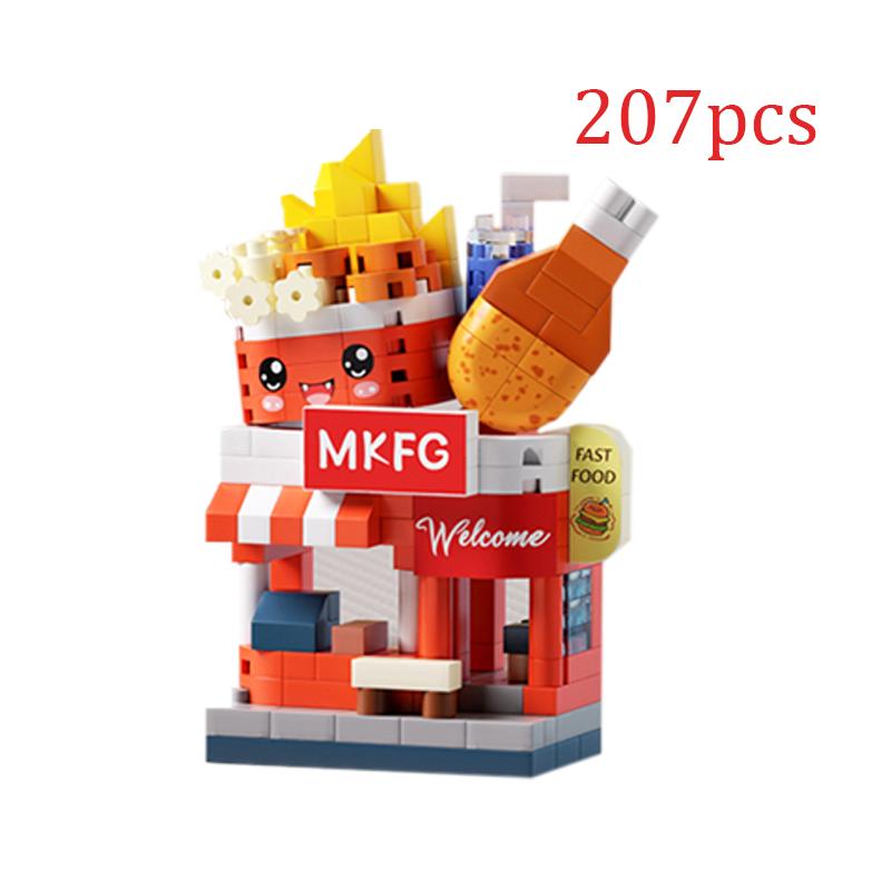 Restaurant Dessert Coffee Fruit Flower Store Snack Street View Cake Food House Building Blocks Kits Girls Bricks Model Kids Toys