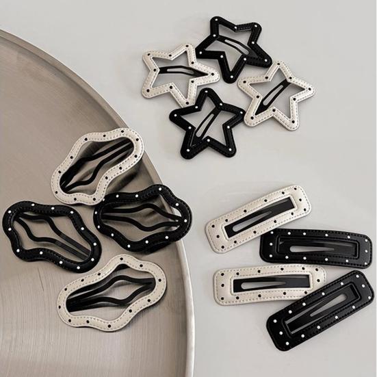 2Pcs Girl Hairpins Dot Print Star Cloud Shape Imitation Leather Hair Clips Non-Slip Stable BB Clips Hair Accessories