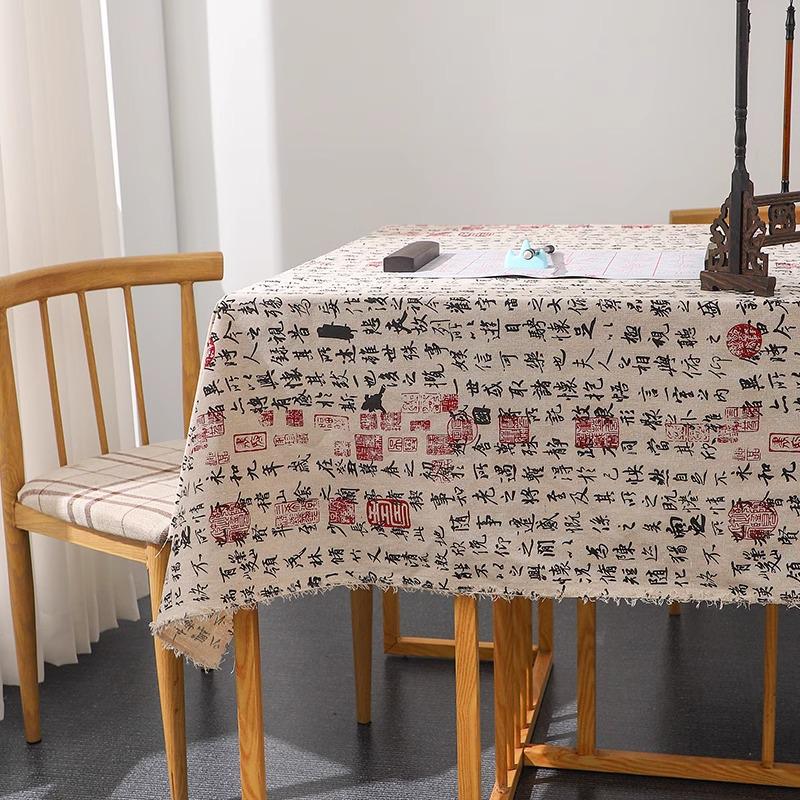 Retro Calligraphy Cotton Linen Tablecloth for Coffee Tables and Desks