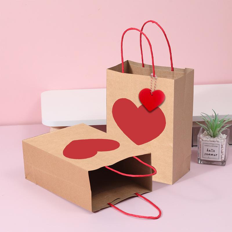 10Pcs High-Capacity Red Heart-Shaped Kraft Paper Gift Bags With Handles & Tags Festival Supplies Perfect For Valentine'S Day