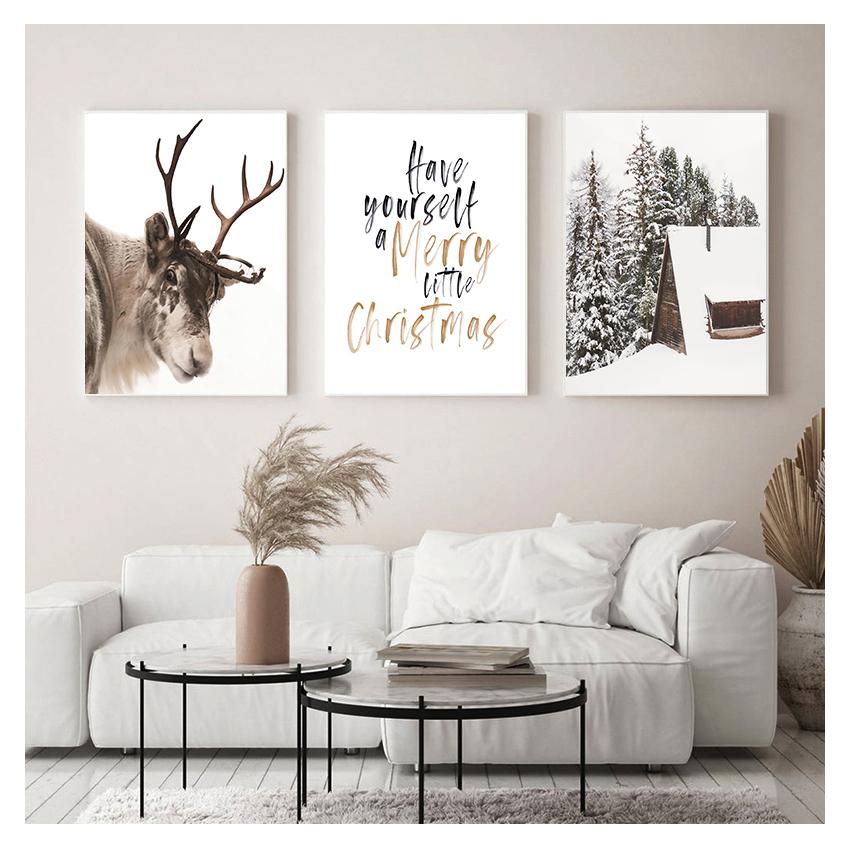 Moose Paintings Pinecone Picture Scandinavian Wall Art Canvas Painting Living Room Decoration Christmas Home Decor Poster Winter