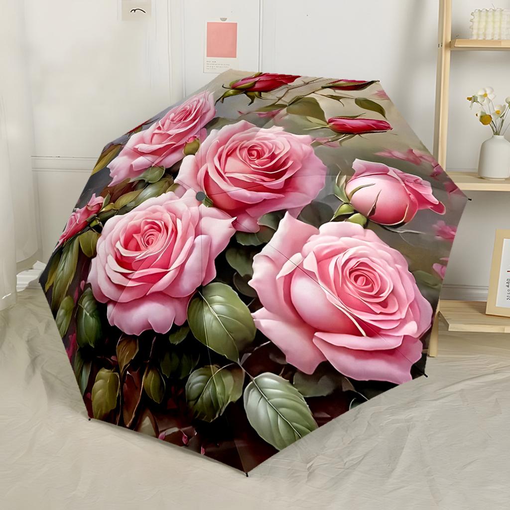 Pfingstrosenstrauß in Glasvase Tragbarer Automatischer Regenschirm mit 8 Speichen Langlebiger Kunststoff & Eisen für den Täglichen Außenbereich Modefans Stilvolles Geschenk für Frauen