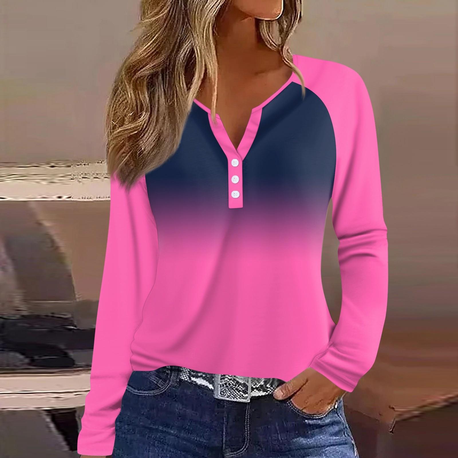 

Женская футболка с принтом, на пуговицах, с длинным рукавом, повседневная, для выходных, модная, базовая, с V-образным вырезом, обычный топ XL