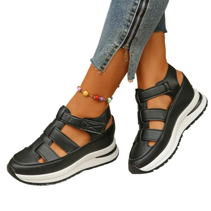 Ladies Shoes New High Quality Buckle Strap Women's Sandals New Closed Toe Office and Career Summer Solid Wedge Sandals