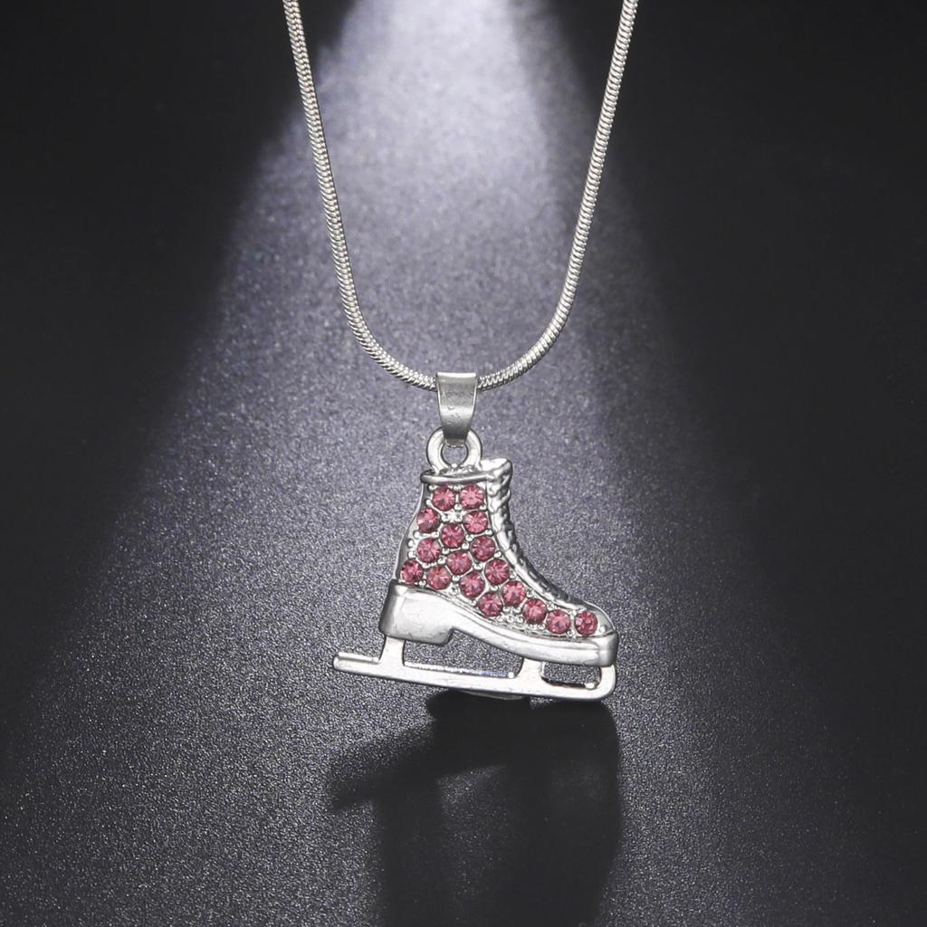 Dreamtimes Zircon 3D Ice Skate Shoe Necklace White Enamel Luxury Blue Pink Crystal Pendant Gift For Man Women Girl Chain Jewelry