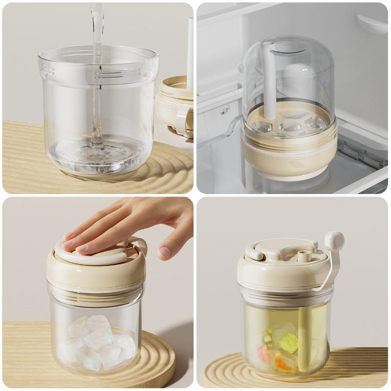 Drei-in-Eins-Eisbox-Wasserflasche, Begleitbecher mit Eiswürfelform, Wasserflasche mit Eisbox, Gepresster Lebensmittel-Eisbecher