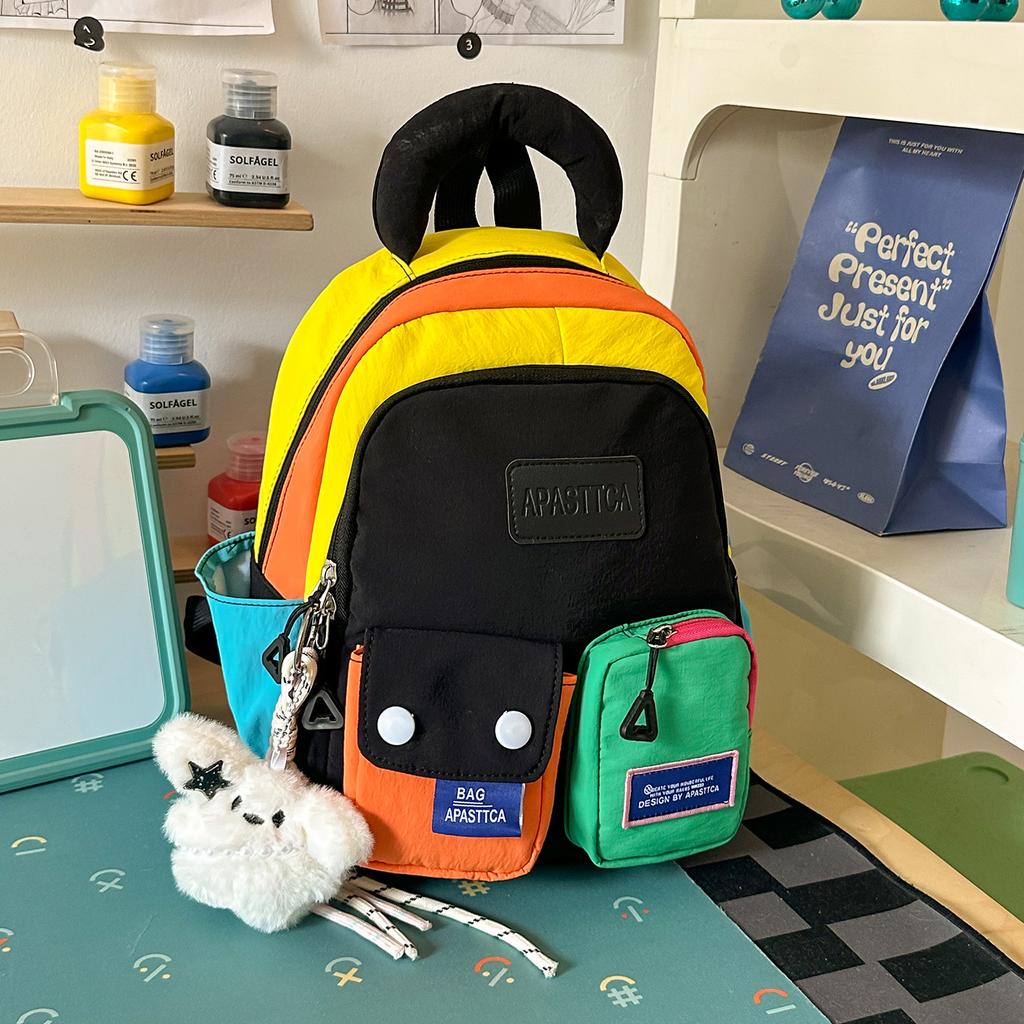 Schoolbag Dopamine Contrasting Schoolbag Female Junior High School High School College Student High Value Niche Large Capacity Backpack Travel