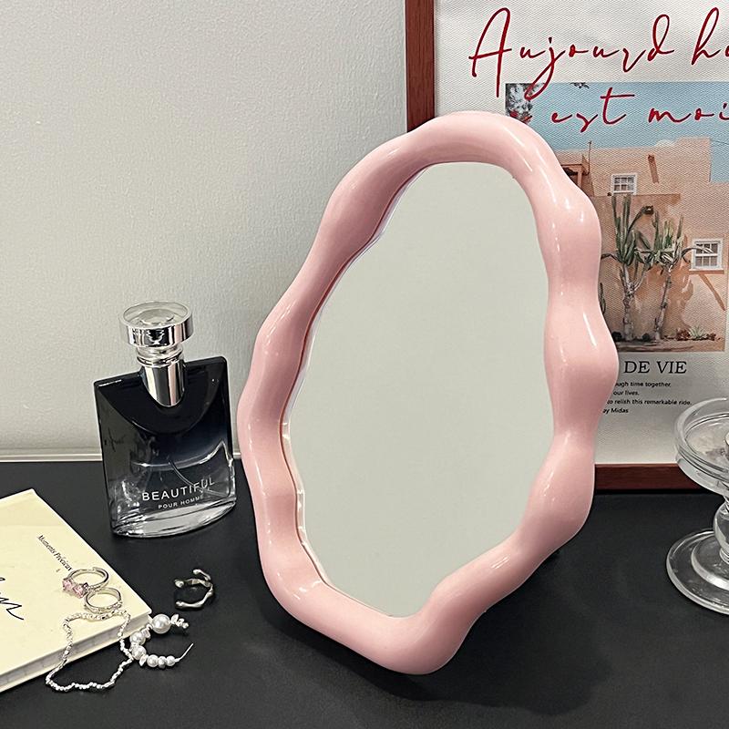 Cream Style Makeup Mirror Series Irregular Decoration Cloud Makeup Mirror Desktop Stand Desktop Home Makeup Mirror