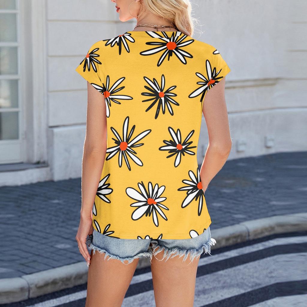 Damenmode Lässig Kurzarm Basic Textur Floral Rundhals T-Shirt Kappenärmel Top