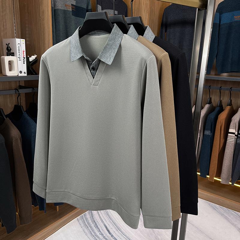 Soft And Comfortable Men'S Fake Two-Piece Autumn Solid Color Simple Quality Long Sleeve T-Shirt Classic Versatile Trend Menswear