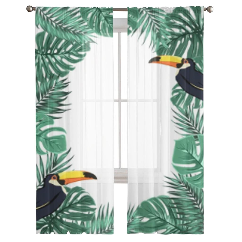 Tropical Palm Tree And Toucan Bird Sheer Curtains For Bedroom Living Room Tulle Curtains For Kitchen Window Voile Curtains