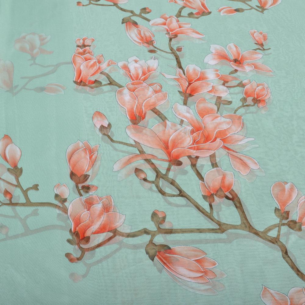 Light Green Silk Scarf Ladies Spring Fall Winter Floral Large Size Long Scarves Wraps Summer Beach Shawl Cover-ups