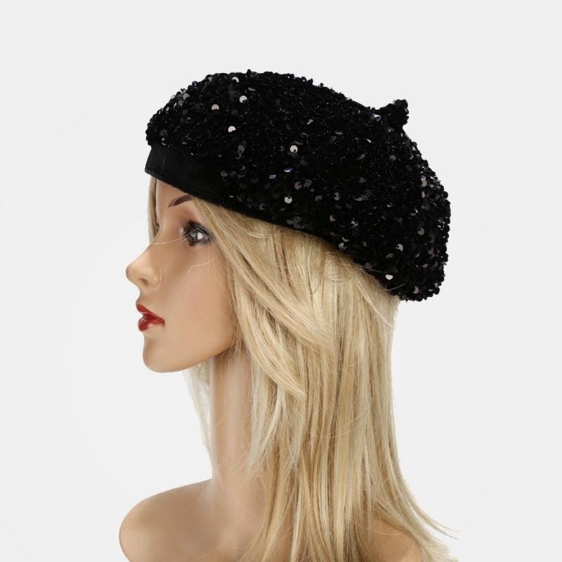 Pailletten Baskenmütze Modische Französische Baskenmütze Elegante Winter Herbst Mütze Damen Winter Kopfbedeckung Für Partys Outdoor Reisen