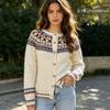 Korean Lazy Style Fair Isle Knitted Cardigan Loose Round Neck Long Sleeve Sweater