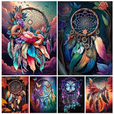 2023 New Diamond Embroidery Dream Catcher Fantasy Landscape 5D Diamond Painting Feather Flower Mosaic Cross Stitch Home Decor U66