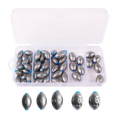 50Pcs/Set Egg Sinkers Fishing Weights Kit Oval Shape Fising Weights Saltwater Freshwater Slip Sinkers Bass Casting Worm Weights Tackle