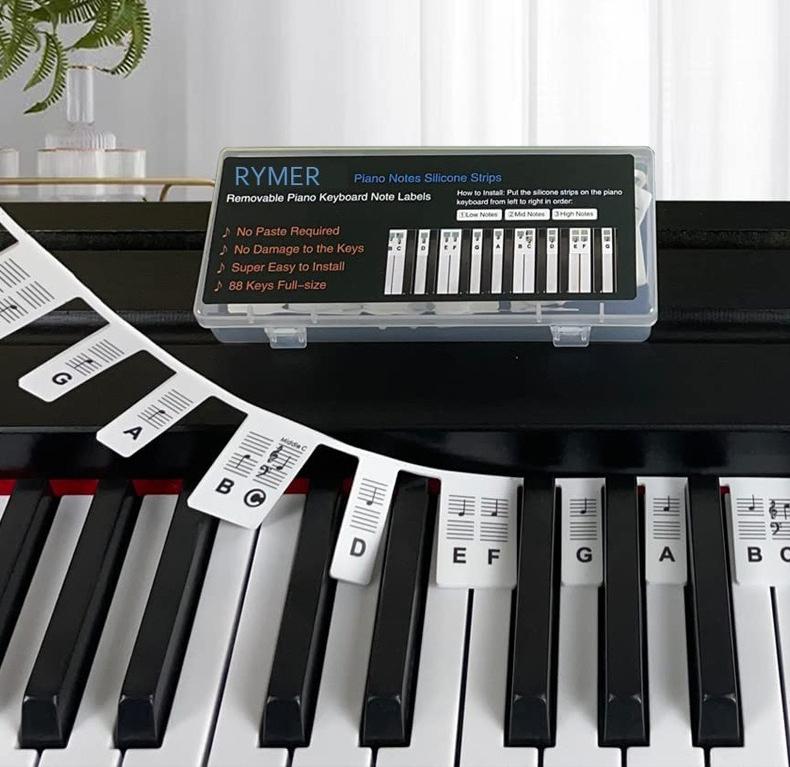 Kleberfreie Silikon-Klaviertastenaufkleber 61/88 Tasten Notenstreifen Notenlinien Musikaufkleber Wiederverwendbares Tastaturzubehör für Kinder Anfänger