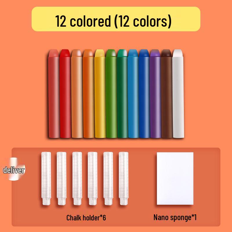 36-Color Dustless Water-Soluble Chalk Set: Odorless, Bright, with Pen Holder Clip for Kids and Teachers