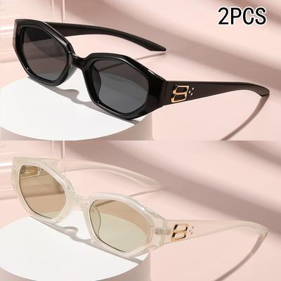 2 Paires Lunettes de Soleil Polygonales Rétro Mode Cadre Carré Petit Lunettes de Soleil Fines Personnalisées Lunettes de Soleil Street Shot 6102