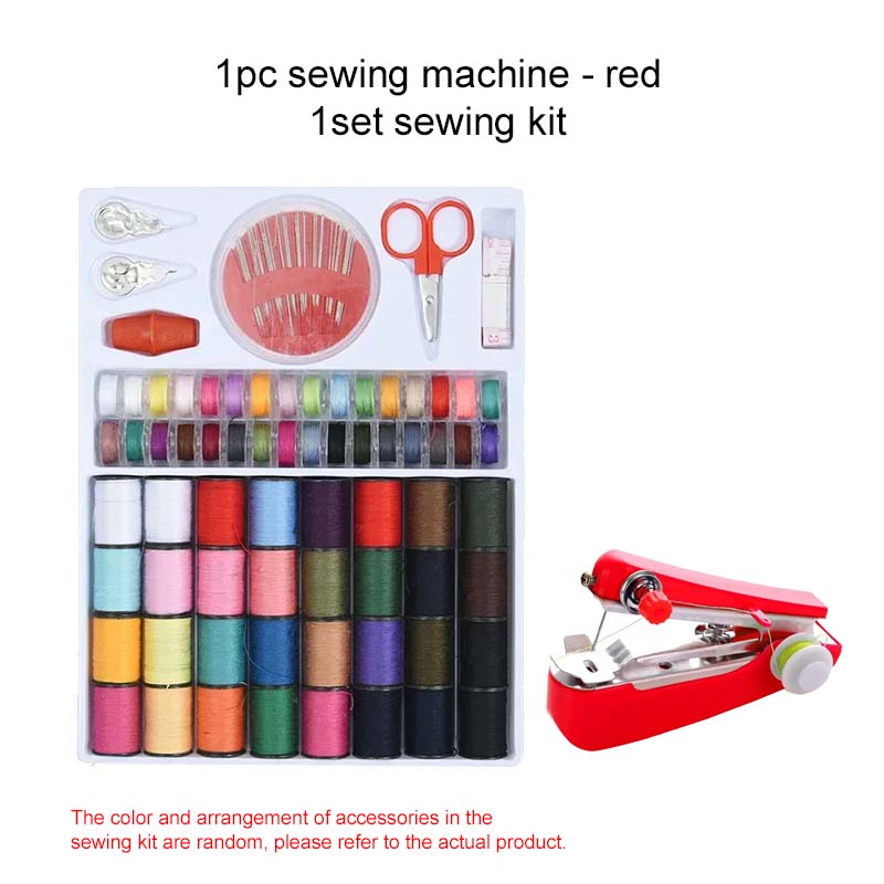 

Sewing Kit Mini Sewing Machine Sewing Thread Portable Outdoor Travel Clothes Fabrics DIY Stitchin Sew Tools Household TMZ красный
