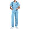 Unisex V Neck Scrub Set Short Sleeve Top and Elastic Waist Pants Two Piece Uniform for Medical Professionals