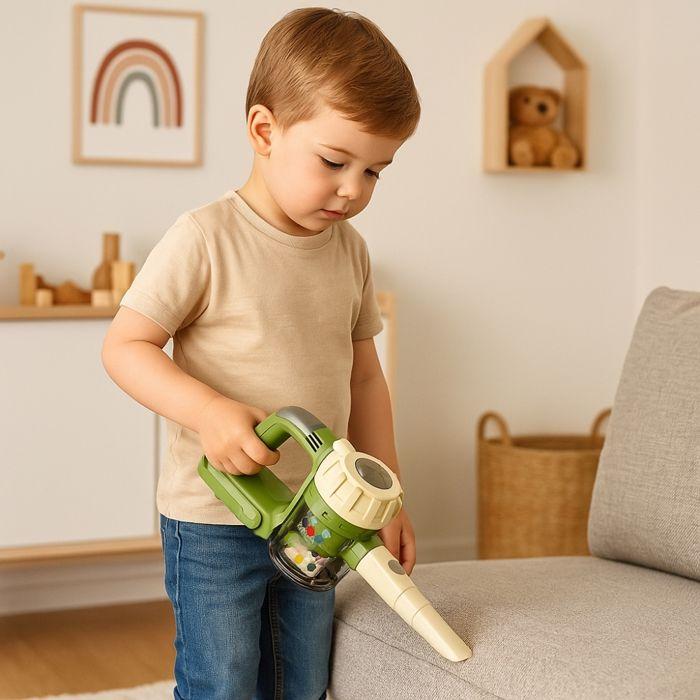 3-in-1 Toy Vacuum Cleaner for Child, Functional and with Sound, Real Battery-Powered Suction, On-Off Switch, 2 Nozzles, from 3 Years