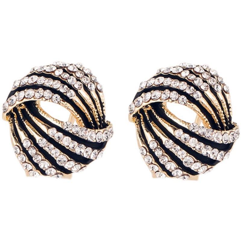 Elegant Hollow Drip Glaze S925 Sterling Silver Stud Earrings with Diamonds