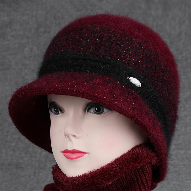 Middle Aged Elderly Women's Hats Knitted Warm Woolen Hats with Velvet for Autumn Winter Grandmother's Basin Hats Old Lady's Cotton Hats