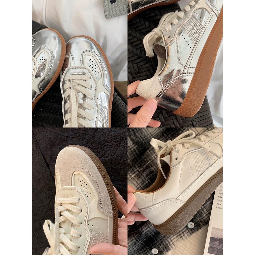 Schaffellversion~ echtes Leder Retro Casual Moralische Trainingsschuhe Damen Sommer neu vielseitig dicksohlige Spleiß atmungsaktive Schnür-Board-Schuhe