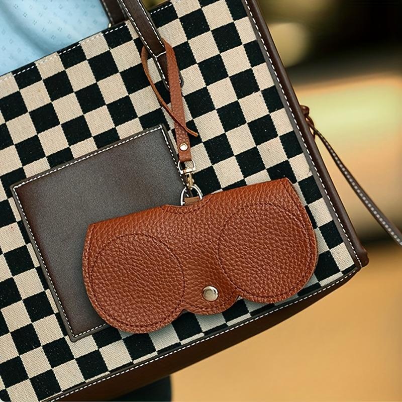 1pc Faux Leather Glasses Case Portable Glasses Pouch Protective Eyewear Storage Bag with Clip, Jewelry Organizer