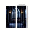 2pcs Gothic Fantasy Curtains - Enchanting Full Moon   Birds   and Castle Balcony Design with Burning Candles - Polyester Drapes fo