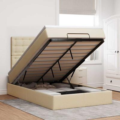 Ottoman Bed Frame with Mattress, Cream, 120X190 Cm, Fabric