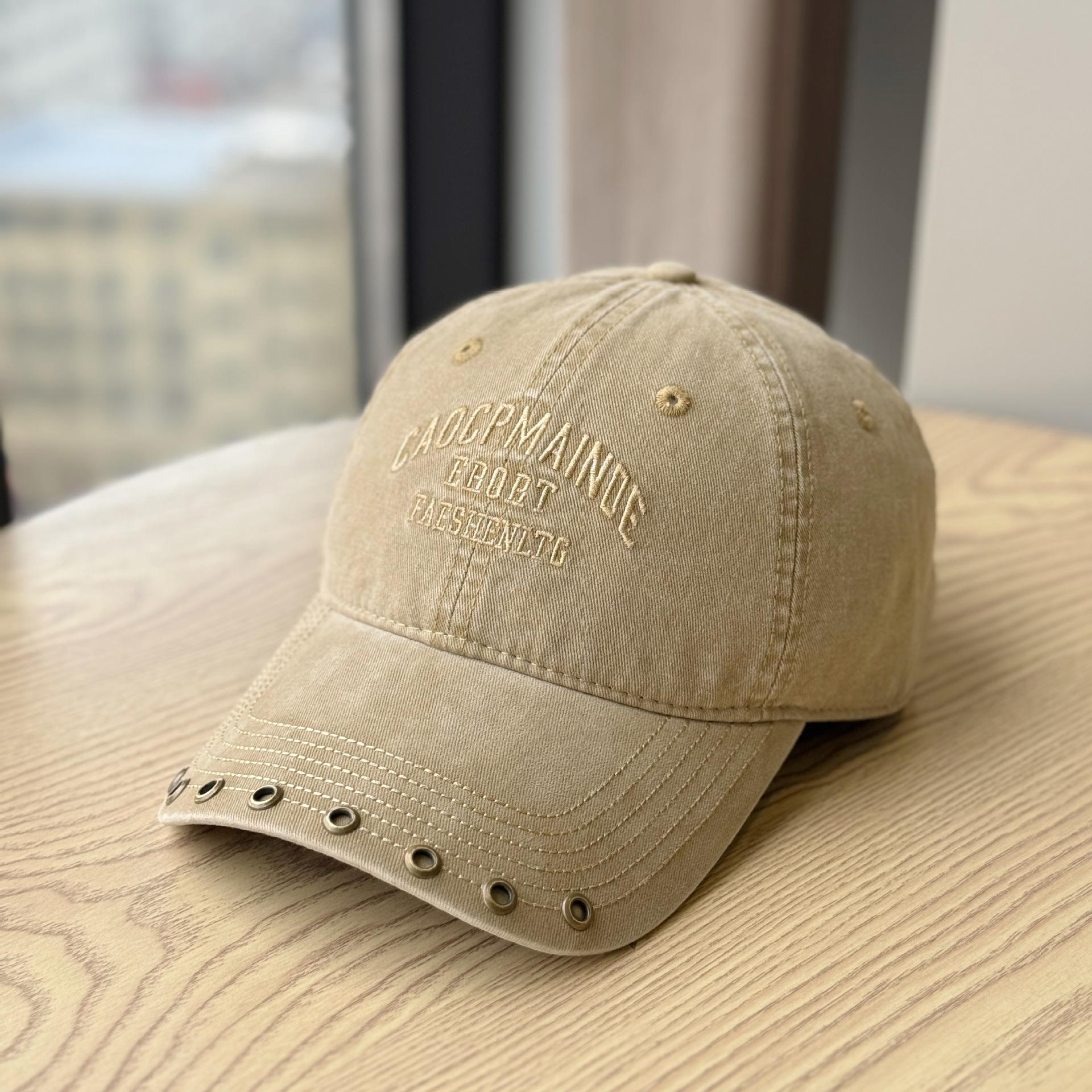 

New vintage niche design letter embroidered baseball cap for women with large head circumference, rivet wide brim, face-slimming duckbill cap for men Adult54-60Adjustable хаки