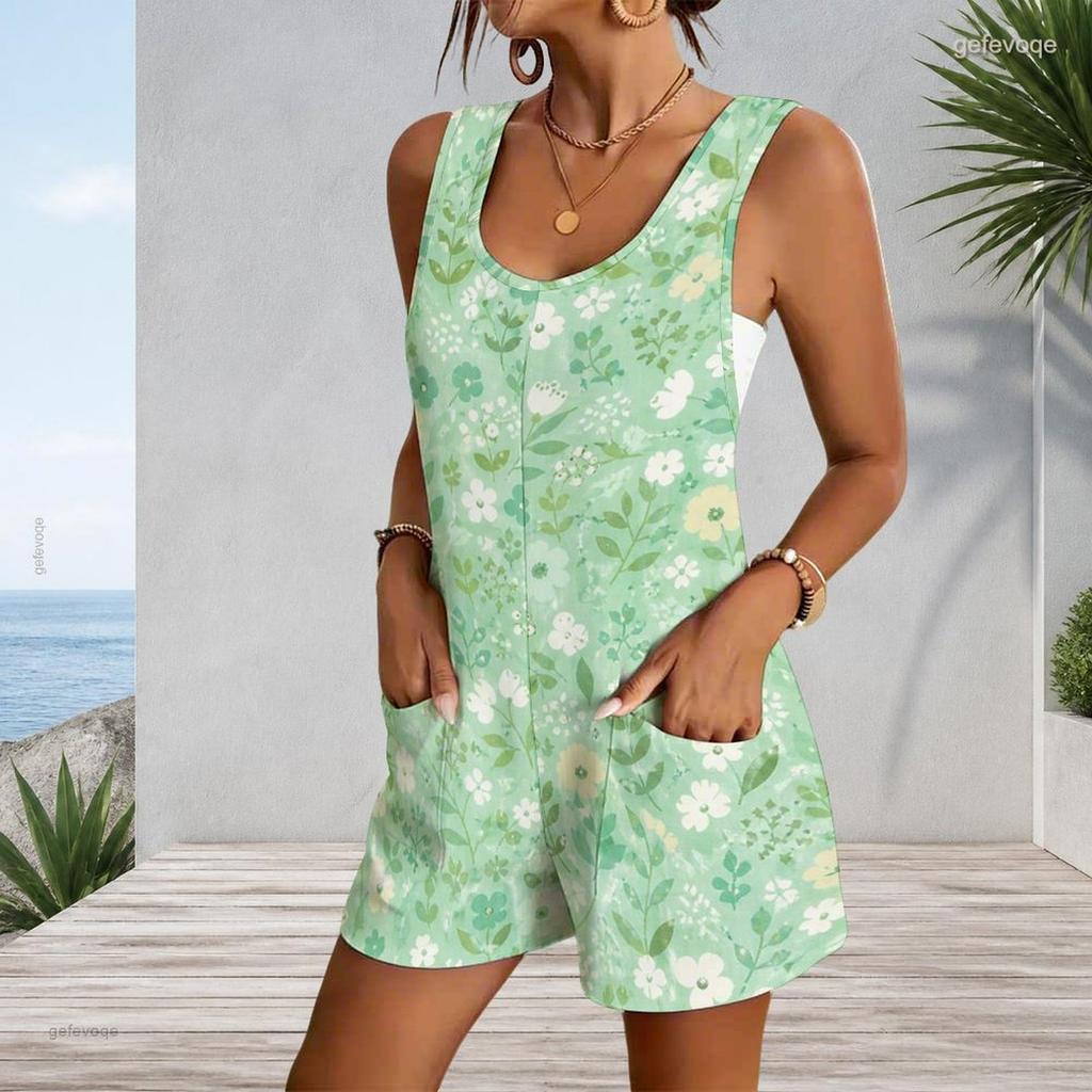 Womens Plus Size Sleeveless Romper With Pockets