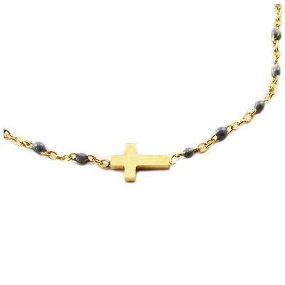 [R0054] - Goldgraues „Kreuz“-Designerarmband aus Stahl – 10 x 7 mm