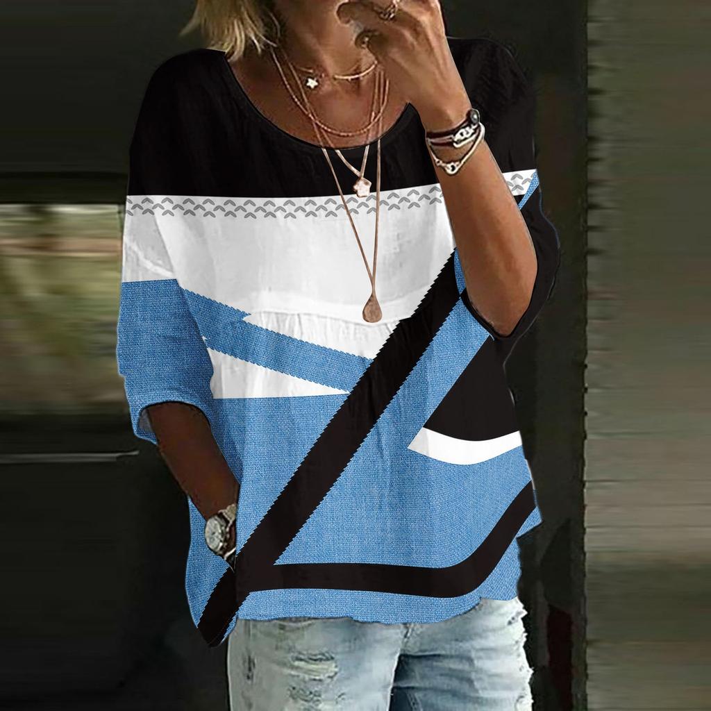 Camicie di Lino da Donna Manica 3/4 Bottoni Scollo O Top Estivi Eleganti Casual Carini