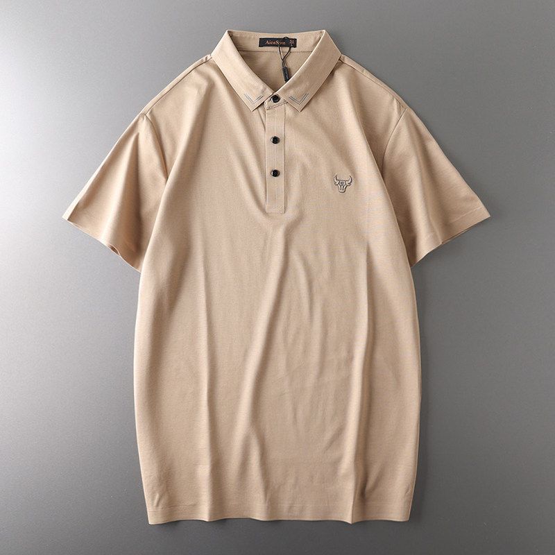 Export Original Tail Single Cut Label Mercerized Cotton Short Sleeve T-Shirt Men s Summer Polo Shirt Trendy Export Menswear T-shirt Tops Khaki 3XL