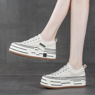 Chaussures de toile à plateforme pour femmes, petite augmentation de hauteur, chaussures de skate décontractées, printemps nouveau, chaussures de sport blanches polyvalentes