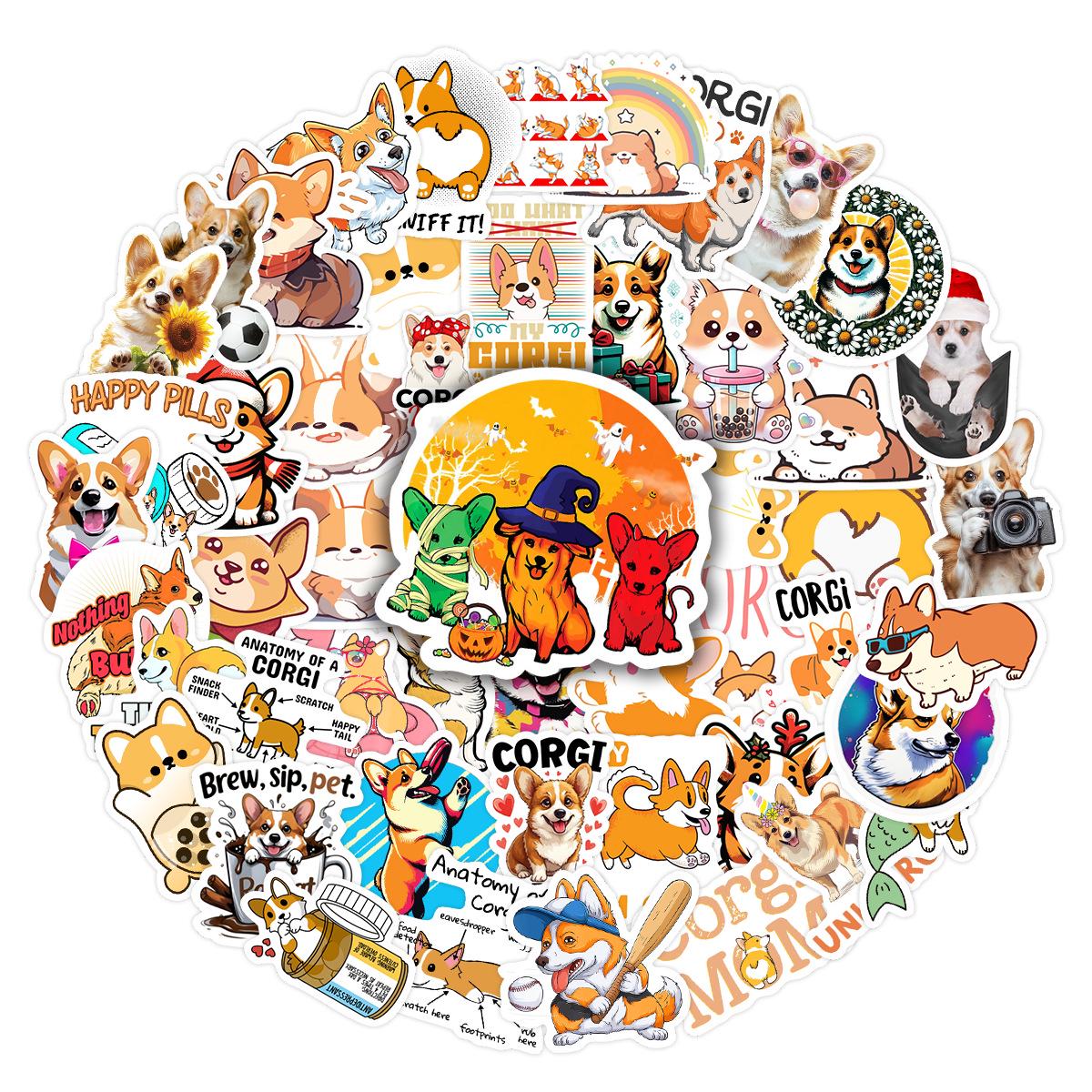 50PCS Cute Corgi Creative Cartoon Stickers for Journal, Phone Case, and Suitcase - Waterproof Decorative Pet Stickers