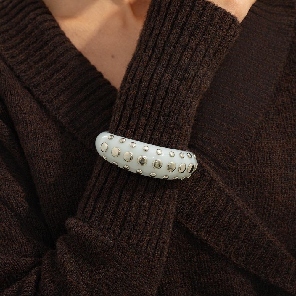Minimalist Rivet Acrylic Bangle Punk Style Chunky Irregular Wide Bracelet Cuff Style Embellishment Open Bangle Decor Itemation