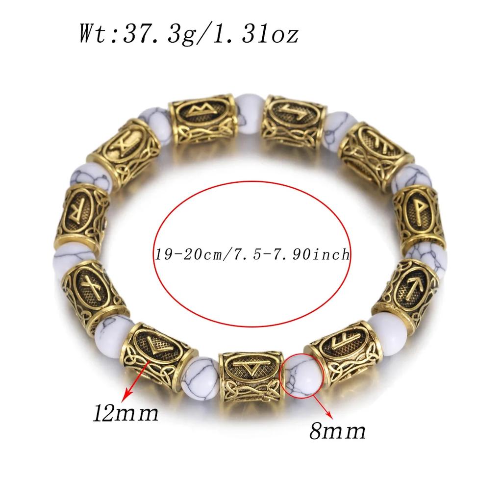 Vikingarunor Malakitarmband 8 mm Naturstenspärlor Rostfritt Stål Guldpläterat Armband för Män Smyckespresent