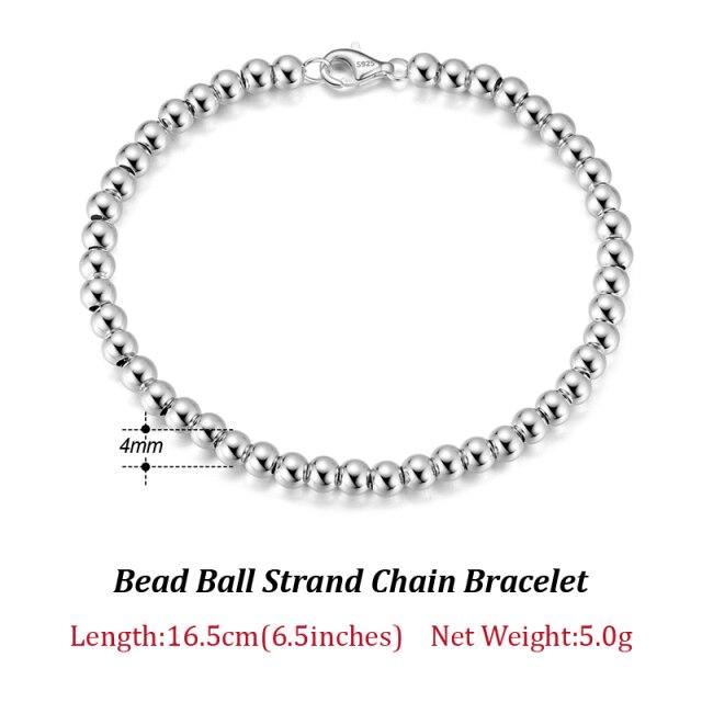 Orsa Jewels 925 Sterlingové Stříbro Italský 4mm / 6mm Korálkový Kuličkový Řetízek Náramek Pro Ženy Muže Náramky Šperky Velkoobchod Sb103