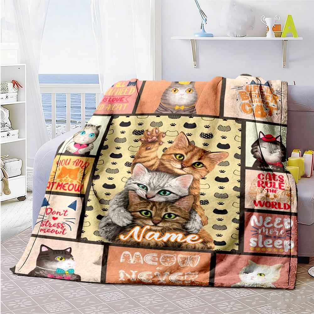 Many Kittens Customize Text Blanket Multi-purpose Personalized Blanket Soft & Cozy Suitable for Seaside Livingroom Bed Sofa for All Occasions