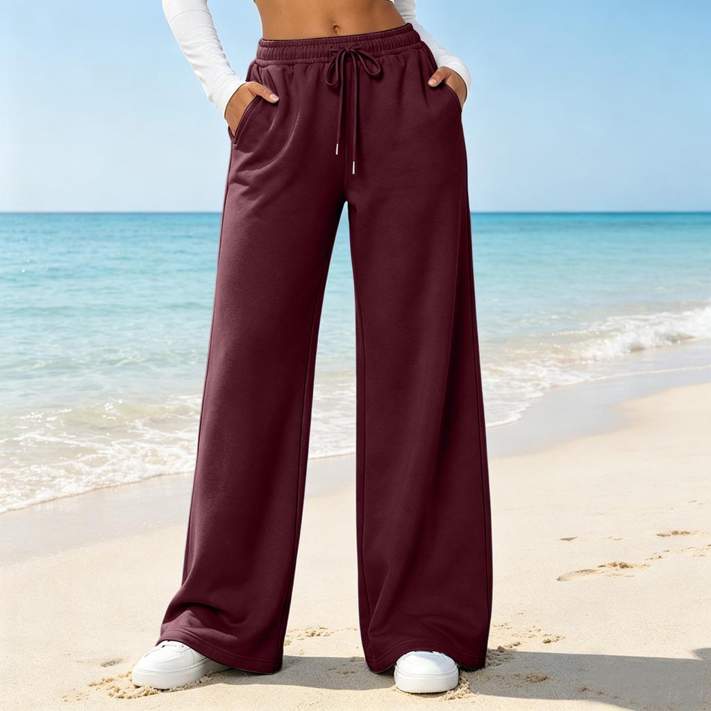 Women's Color Loose Fit Straight Leg Pants with Pockets Casual