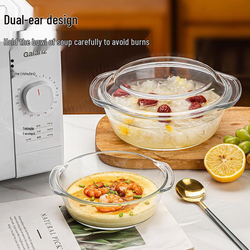 Heat-Resistant Glass Bowl with Lid for Microwave Cooking: Ideal for Rice, Baking, Soups, Instant Noodles, and More.