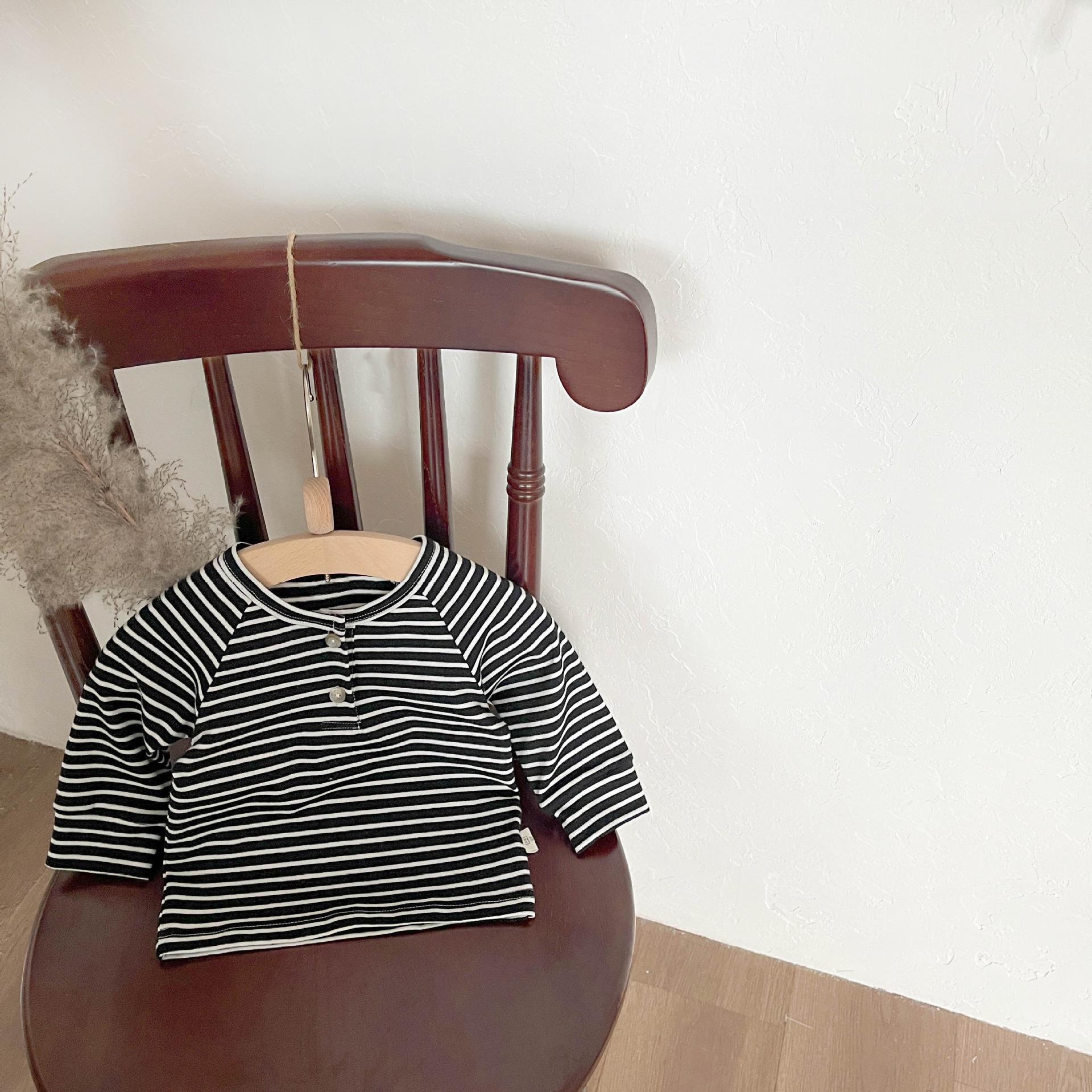 

2025 Kids Spring Striped Long Sleeve Tee - Unisex Baby & Toddler Casual Top 100 чёрный