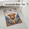 Tappeto in Velluto Cristallo Tema Mucca Highland Nome Personalizzato Testo Tappetino Morbido per Pavimento Decorazione Casa