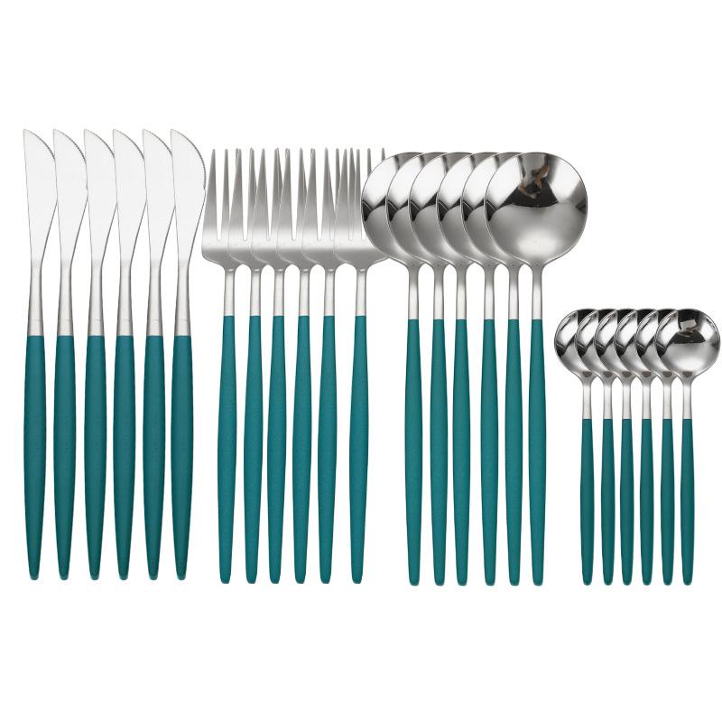 Dinnerware Black Gold Stainless Steel Cutlery Set Flatware Dining Knife Fork Tea Spoon Kitchen Dinner 24Pcs Western Tableware