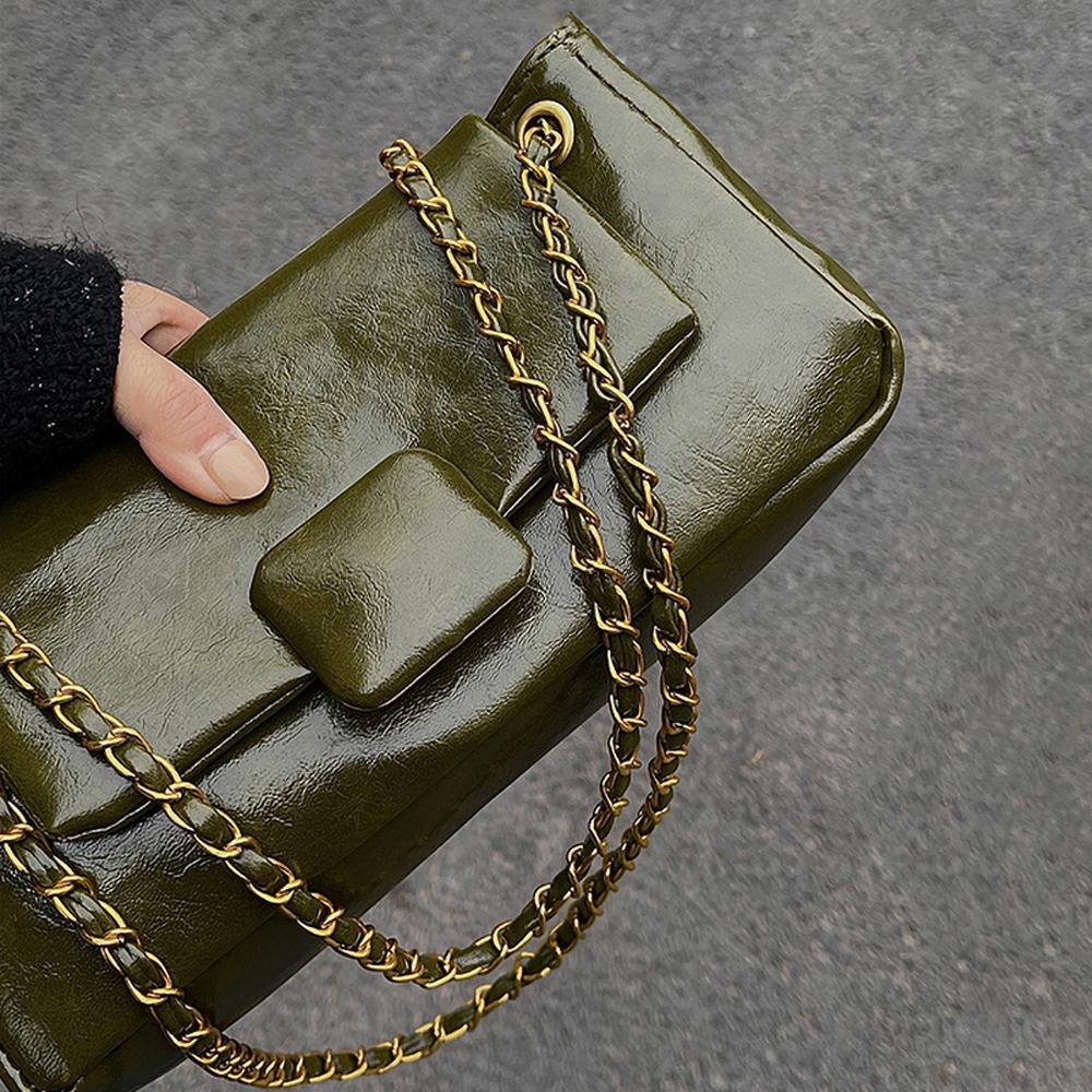 Retro Women's Underarm Shoulder Bags 2026 New Texture PU Leather Chains Messenger Bag Korean Temperament All-match Handbags
