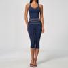 Contrasting color grinding yoga suit for women, neck V-neck, hip lift, abdomen, high waist, cropped pants, sports suit for women